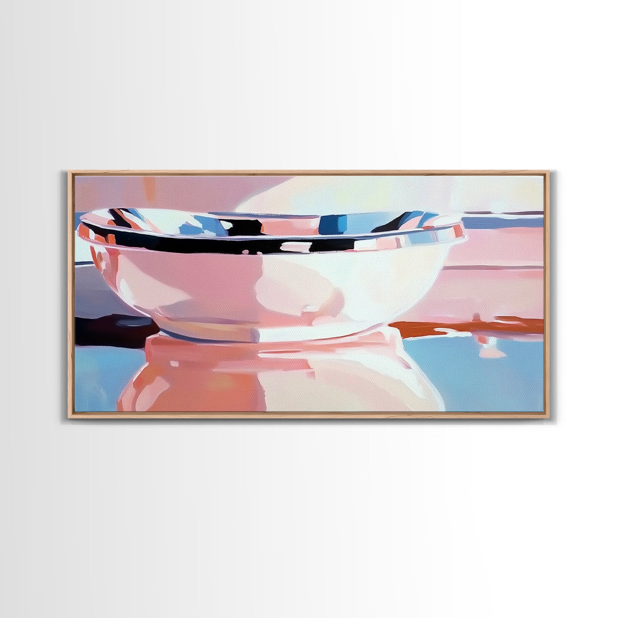 Reflections, Modern Bowl, Kitchen Wall Art, Minimalist Still Life, Pink Aesthetic, Framed Canvas Print, Abstract Home Decor, Pastel Art