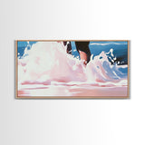 Ocean Waves, Beach Water Art, Summer Coastal Decor, Pink and Blue Painting, Framed Canvas Print, Minimalist Wall Art, Relaxing Vibes