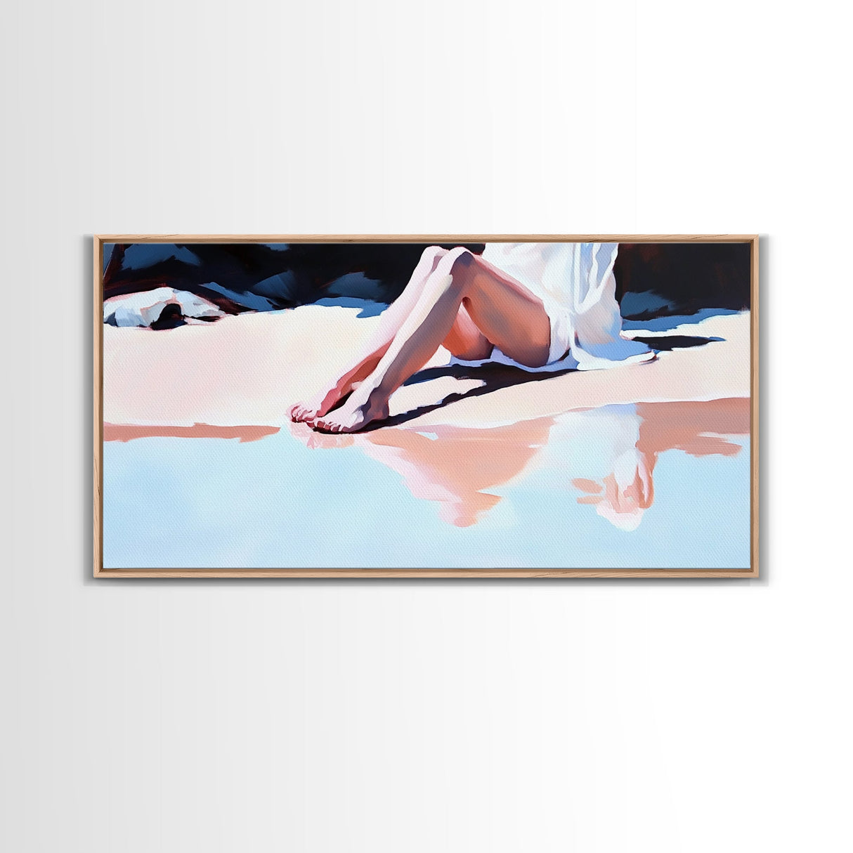 Beach Serenity, Relaxing Vacation Art, Coastal Aesthetic, Soft Summer Colors, Ocean Inspired, Framed Canvas Print, Modern Wall Decor