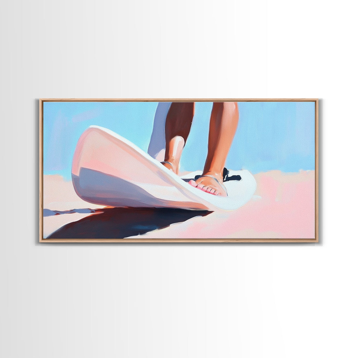 Surfing Vibes, Coastal Sport Art, Minimalist Ocean Painting, Pastel Beach Decor, Framed Canvas Print, Adventure Inspired, Living Room Art