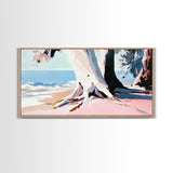 Beach Tree, Coastal Roots, Modern Nature Art, Minimalist Seascape, Living Room Wall Art, Tranquil Landscape, Canvas Print