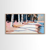 Birch Path, Autumn Landscape, Tranquil Nature Art, Minimalist Forest Print, Warm Neutral Tones, Living Room Wall Art, Canvas Print