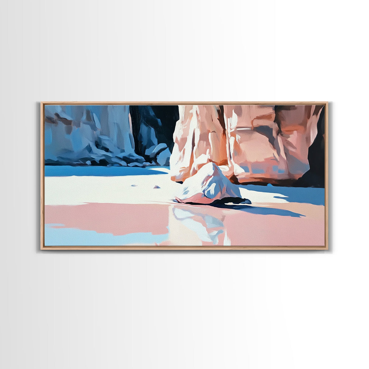 Canyon Reflection, Nature Wall Art, Modern Landscape Art, Neutral Earth Tones, Boho Aesthetic, Framed Canvas Print, Living Room Decor