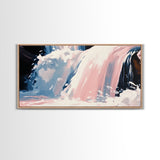 Waterfall Scene, Nature Wall Art, Serene Landscape Art, Modern Minimalist Print, Blue and Pink Tones, Framed Canvas Print, Living Room Art