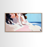 Coastal Path, Beach Cliffside Art, Ocean Landscape Print, Tranquil Summer Wall Art, Minimalist Pastel Decor, Framed Canvas Print