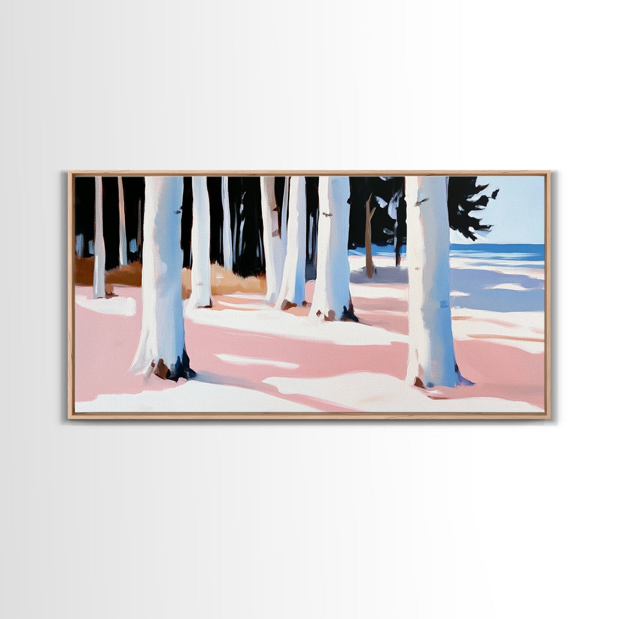 Forest By The Shore, Coastal Trees, Nature Art, Canvas Print, Tranquil Wall Decor, Living Room Art, Beach House Painting, Minimalist Art