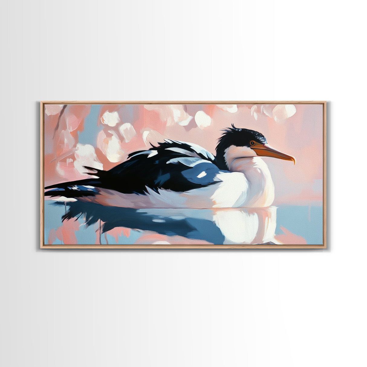 Seabird Reflection, Waterfowl Art, Coastal Wildlife, Nature Print, Framed Canvas Print, Bedroom Wall Art, Modern Animal Art