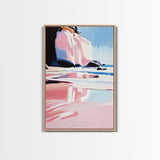 Pink Waves, Ocean Reflection, Coastal Landscape, Summer Wall Art, Boho Beach Decor, Canvas Print, Bedroom Art, Vibrant Seaside Painting