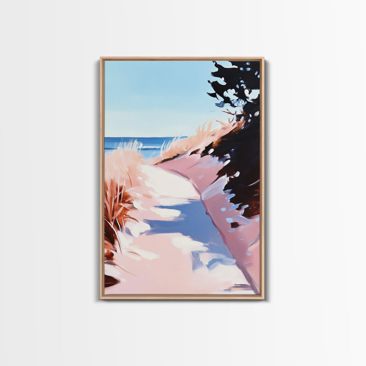 Coastal Dunes, Seaside Pathway, Beach Grass, Tranquil Nature Scene, Canvas Print, Living Room Wall Art, Soft Pastel Landscape