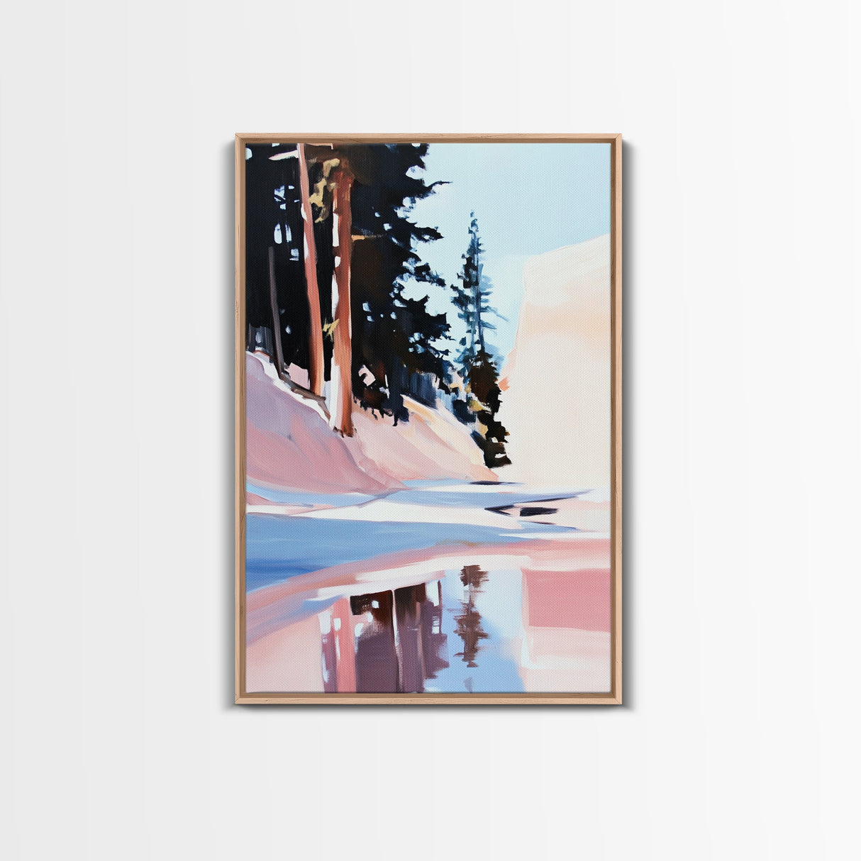 Snowy Pines, Winter Wonderland, Forest Reflection, Canvas Print, Cozy Cabin Decor, Christmas Wall Art, Minimalist Landscape Painting