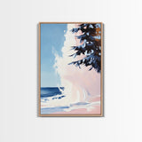 Ocean Wave, Coastal Scene, Nature Art, Framed Canvas Print, Beach Wall Art, Blue and Pink Painting, Serene Seascape, Contemporary Decor