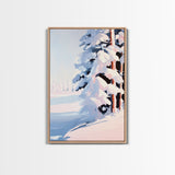 Winter Snow, Pine Tree Landscape, Framed Canvas Print, Cozy Cabin Decor, Seasonal Wall Art, Tranquil Winter Scene, Christmas Aesthetic