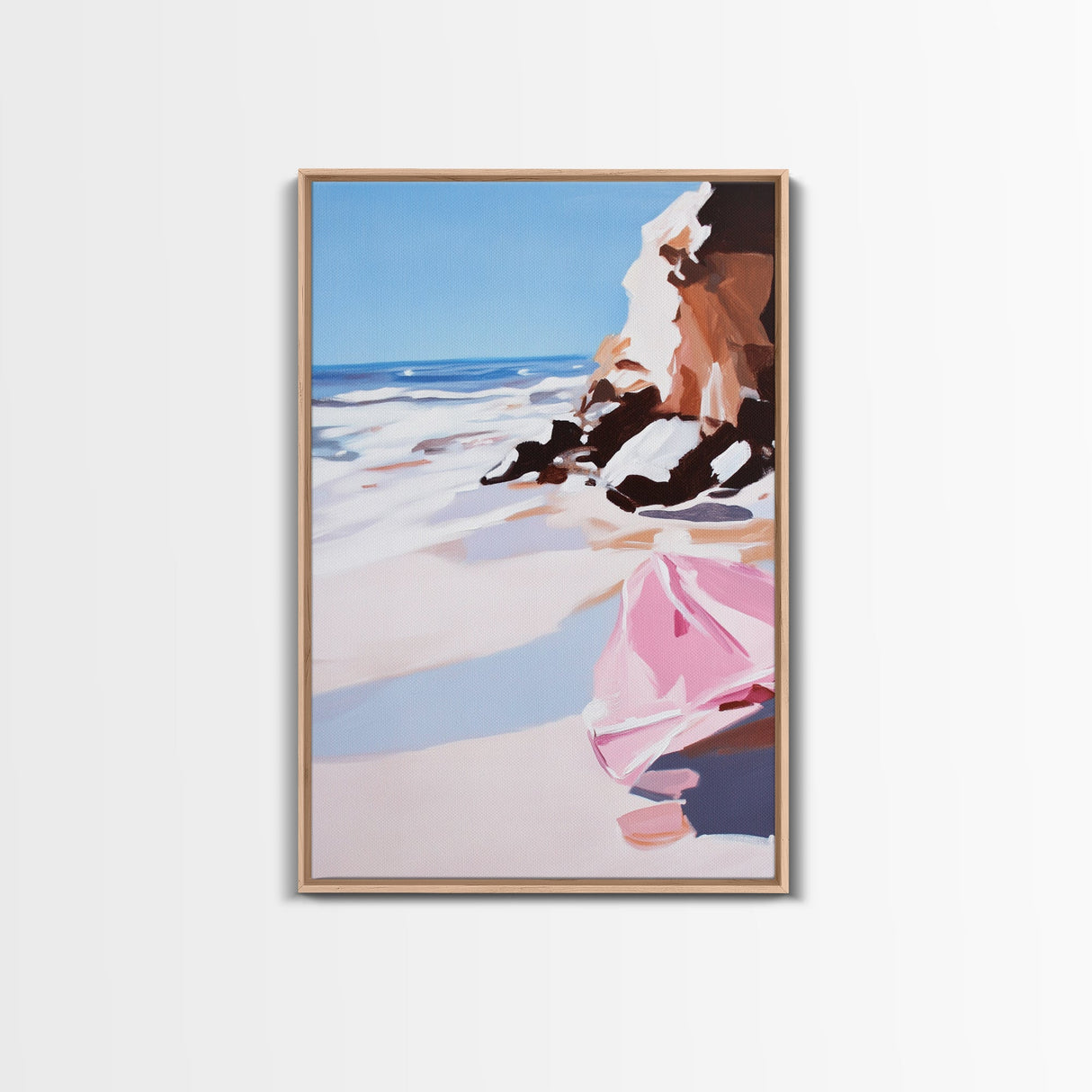 Ocean Cliffs, Coastal View, Framed Canvas Print, Beach House Wall Art, Minimalist Seascape, Nautical Home Aesthetic, Summer Vibes
