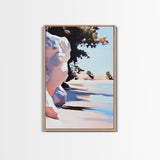 Shoreline, Sunset, Shadows, Warm, Framed Canvas Print, Seascape Wall Art, Boho Beach Decor, Ocean Sunset Artwork, Coastal Home Aesthetic