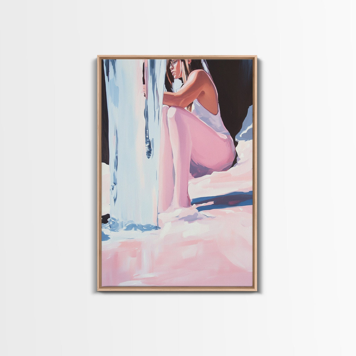 Girl Sitting, Reflective Mood, Canvas Print, Emotional Artwork, Modern Aesthetic, Contemporary Art, Minimalist Wall Art, Bedroom Decor