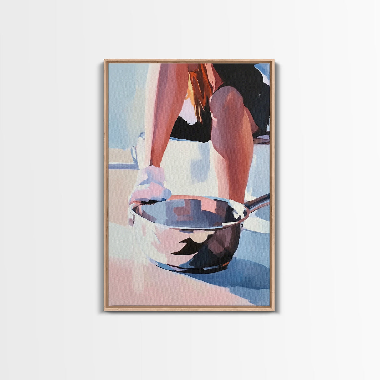 Cooking Scene, Pan Reflection, Modern Artwork, Canvas Print, Kitchen Wall Art, Minimalist Decor, Contemporary Art, Unique Aesthetic