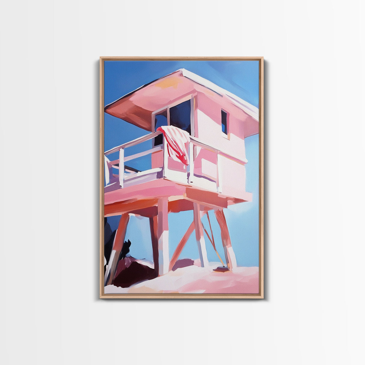 Lifeguard Tower, Beach Scene, Ocean Escape, Framed Canvas Print, Coastal Home Art, Modern Seaside Decor, Relaxing Wall Art
