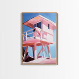 Lifeguard Tower, Beach Scene, Ocean Escape, Framed Canvas Print, Coastal Home Art, Modern Seaside Decor, Relaxing Wall Art