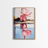 Water Lily Reflection, Zen Floral Art, Nature Botanical Painting, Framed Canvas Print, Spa Wall Decor, Minimalist Bedroom Art