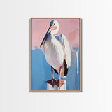 White Pelican, Coastal, Bird Art, Pastel, Beach House, Nature, Wildlife, Serenity, Aesthetic, Light Blue, Living Room, Canvas Print