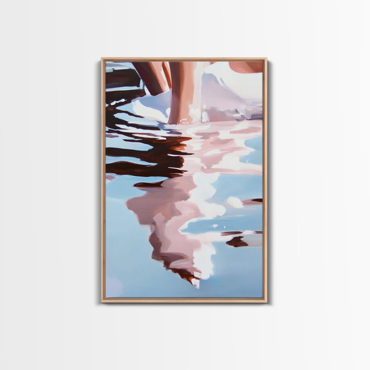 Water Ripples, Abstract Reflection, Fluid Motion Art, Minimalist Blue, Tranquil Decor, Contemporary Wall Art, Framed Canvas Print