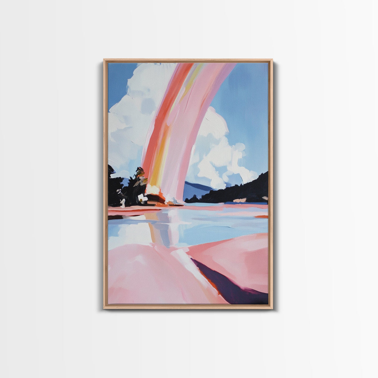 Ethereal Sky, Dreamy Seascape, Colorful Abstract Art, Rainbow Reflection, Modern Landscape, Framed Canvas Print, Living Room Wall Art