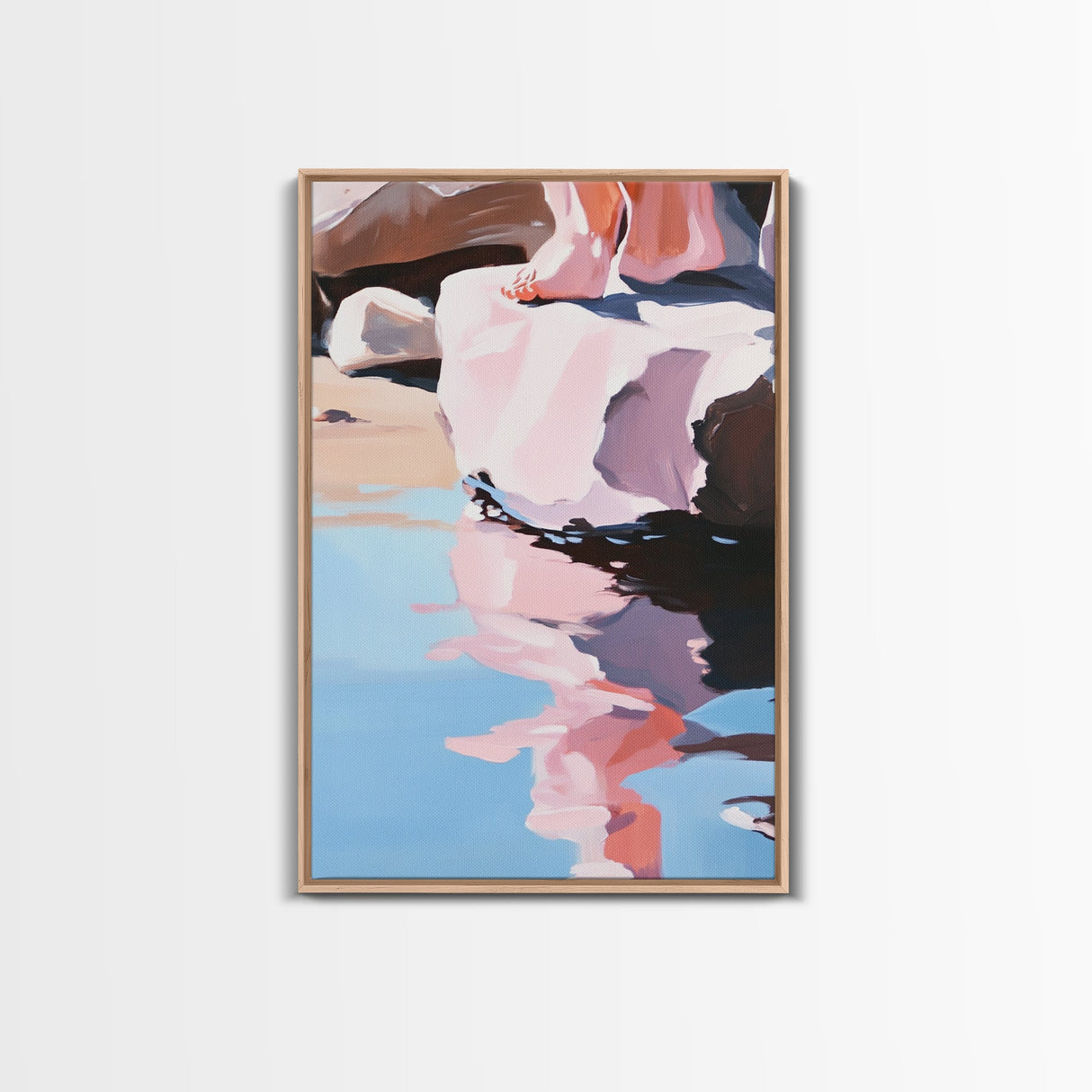 Reflection Art, Minimalist Design, Pink and Blue Landscape, Soft Hues, Modern Wall Decor, Framed Canvas Print, Living Room