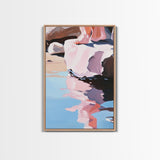 Reflection Art, Minimalist Design, Pink and Blue Landscape, Soft Hues, Modern Wall Decor, Framed Canvas Print, Living Room