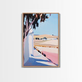 Sunlit Fields, Rural Landscape, Mediterranean Art, Warm Pastel Colors, Farmhouse Aesthetic, Framed Canvas Print, Kitchen Wall Art
