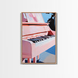 Pink Grand Piano, Elegant Music Art, Artistic Decor, Framed Canvas Print, Minimalist Home Art, Musician Gift, Boho Wall Art