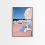 Moonlit Beach, Ocean Waves, Surreal Seascape, Canvas Print, Dreamy Coastal Art, Living Room Decor, Nautical Aesthetic, Minimalist Art