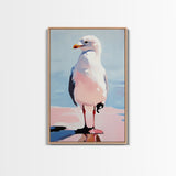 Seagull, Coastal Bird, Minimalist Beach, Modern Wall Art, Framed Canvas Print, Ocean Artwork, Seaside Decor, Living Room Art