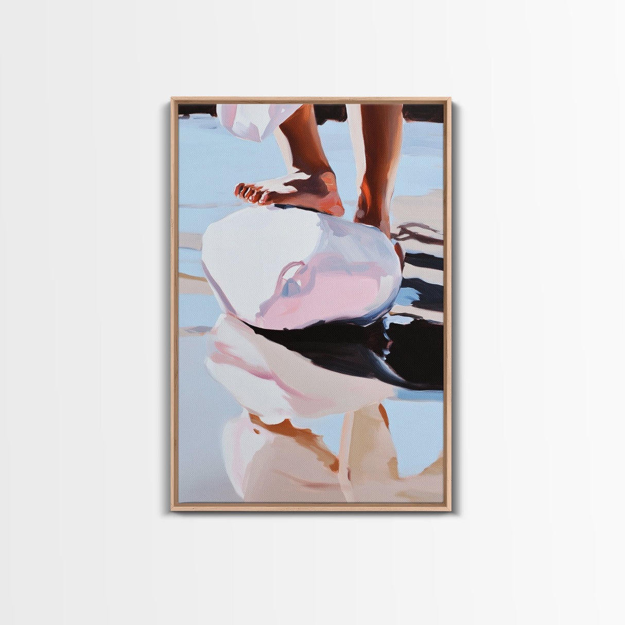Foot on Sphere, Abstract Art, Surreal Decor, Pastel Aesthetic, Framed Canvas Print, Modern Home, Unique Wall Art, Living Room Painting