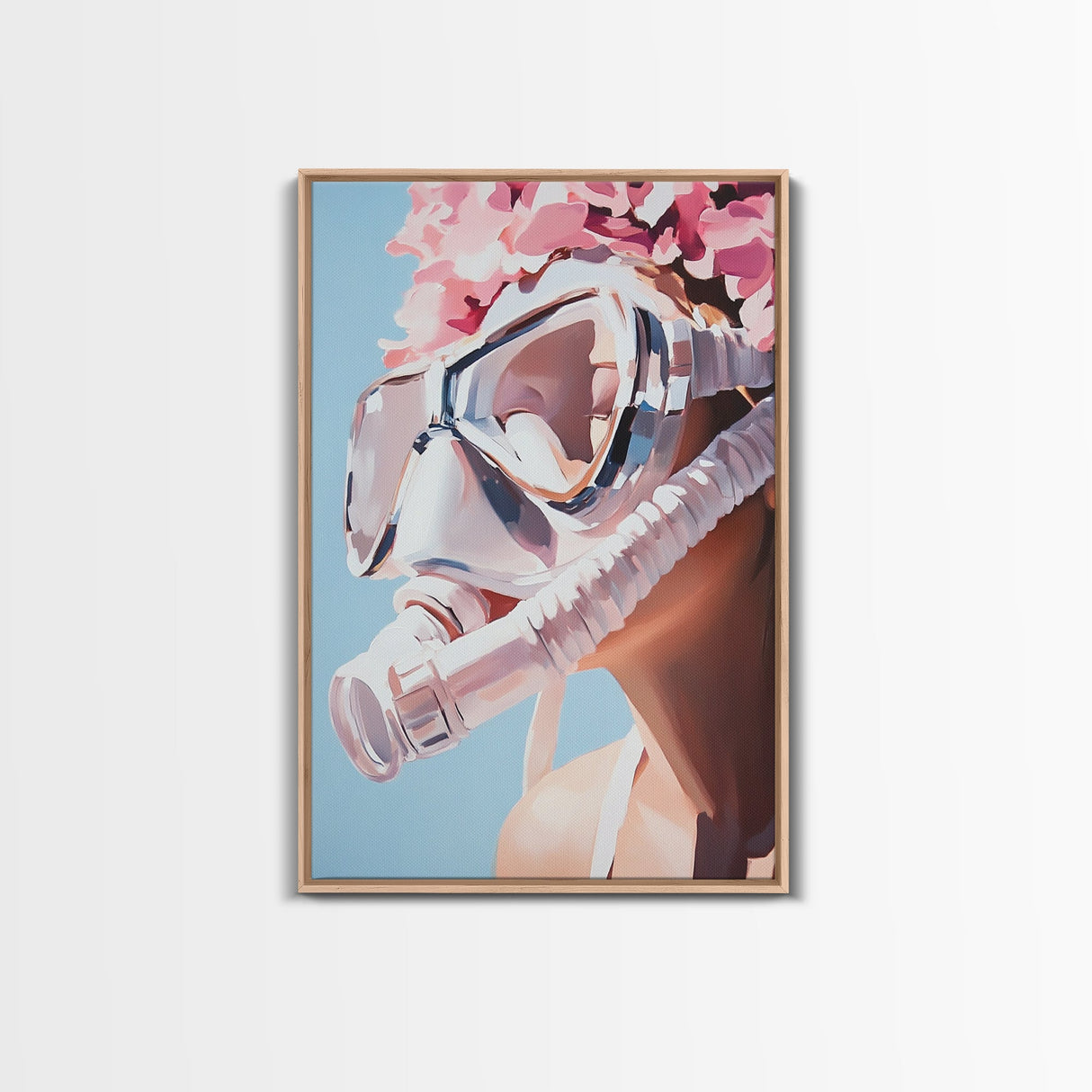 Floral Diver, Surreal Art, Feminine Ocean Wall Art, Beach House Decor, Dreamy Coastal Aesthetic, Pastel Tones, Canvas Print