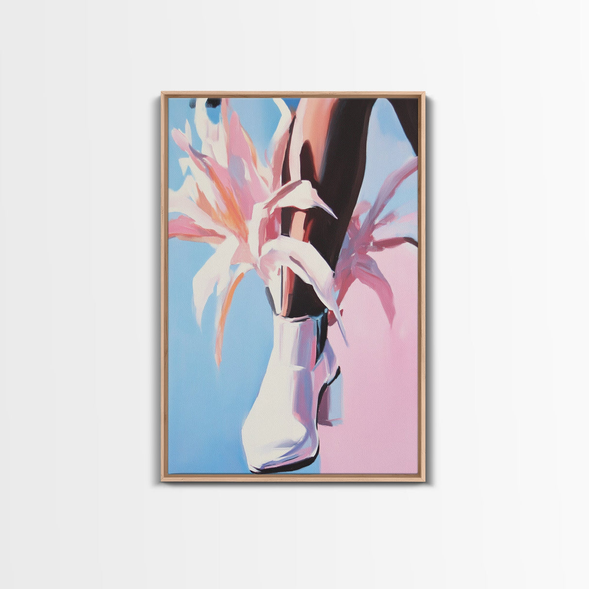 Female, Floral Cowboy Style, Western Chic Decor, Trendy Aesthetic Art, Fashionable Wall Art, Pink Pastel Tones, Canvas Print