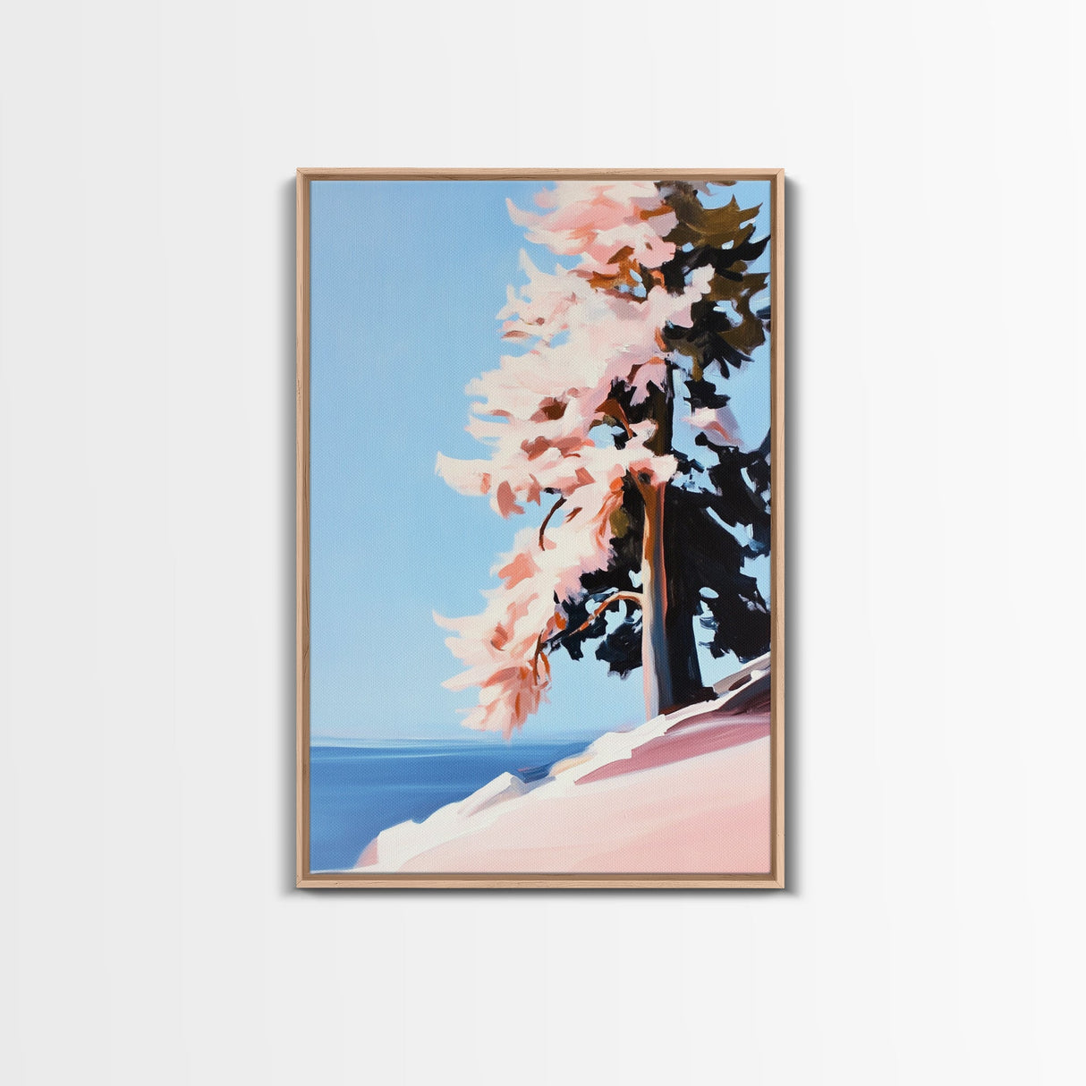 Serene, Mountain View, Pine Tree, Framed Canvas Print, Nature Inspired Wall Art, Peaceful Landscape, Minimalist Home Decor, Office Art