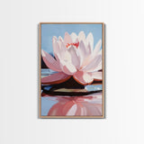 Lotus, Water Lily, Tranquil Nature Art, Framed Canvas Print, Zen Floral Wall Decor, Soft Pastel Painting, Botanical Art, Spa Wall Art
