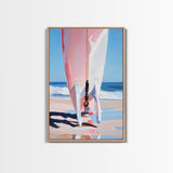 Surfboard Reflection, Beach Wave Art, Ocean Lover Print, Framed Canvas Print, Tropical Home Decor, Summer Aesthetic Wall Art