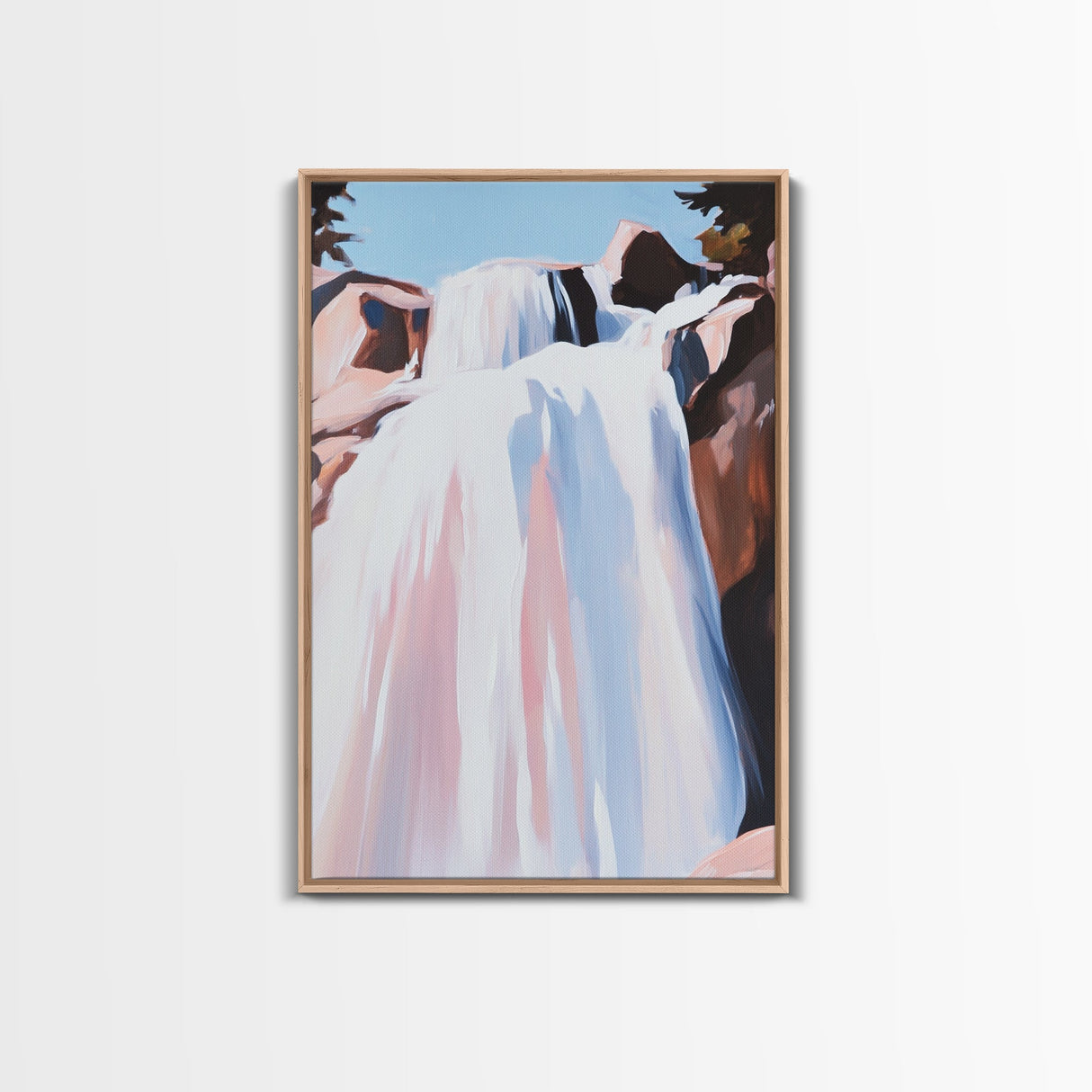 Waterfall, Rocks, Nature, Landscape, Framed Canvas Print, Serene Wall Art, Minimalist Decor, Zen Aesthetic, Meditation Art, Living Room