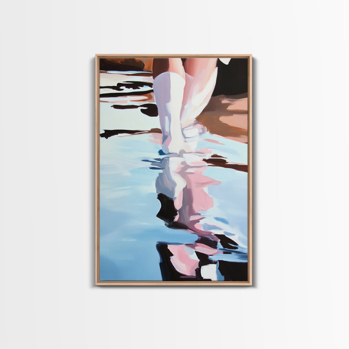 Reflection Water Art, Abstract Fashion Painting, Coastal Style, Feminine Minimalist Print, Framed Canvas Print, Entryway Wall Art