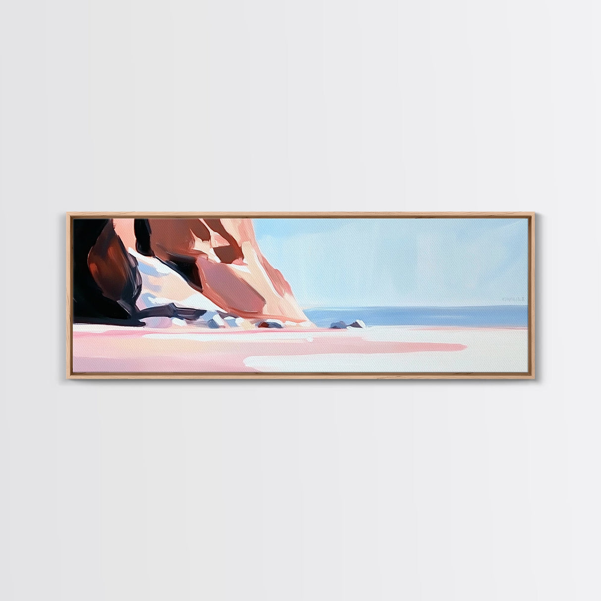 Cliffside View, Blue Sea, Framed Canvas Print, Coastal Landscape, Minimalist Art, Nature Wall Art, Boho Home Decor, Summer Aesthetic