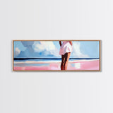 Woman by Ocean, Beach Reflection, Serenity Art, Framed Canvas Print, Modern Coastal Decor, Minimalist Wall Art, Bedroom Artwork
