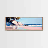 Cliffs, Waves, Pink Sand, Framed Canvas Print, Seascape Wall Art, Coastal Home Decor, Ocean Scene, Pastel Aesthetic, Relaxing Landscape