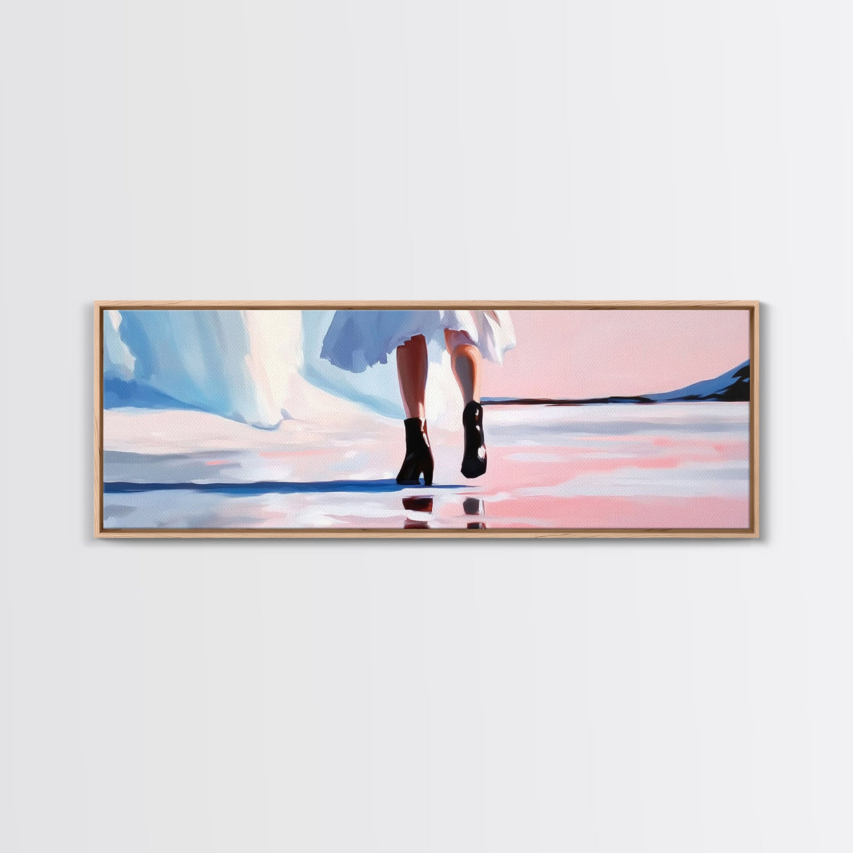 Fashion Walk, Chic Modern Art, Feminine Aesthetic, Pastel Wall Decor, Dreamy Reflections, Stylish Home Design, Framed Canvas Print