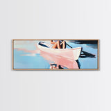Kayak Adventure, Minimalist, Coastal Wall Art, Boho Home Decor, Blue and Pink, Modern Beach Art, Canvas Print, Nautical Aesthetic