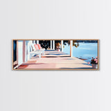 Lakeside Porch, Cozy Home Art, Summer House Aesthetic, Rustic Elegance, Pink and Blue Decor, Warm Vibes, Canvas Print, Relaxing View