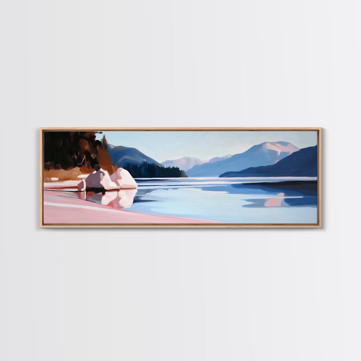 Mountain Lake, Nature Wall Art, Office Decor, Framed Canvas Print, Tranquil Landscape, Minimalist Artwork, Neutral Home Aesthetic