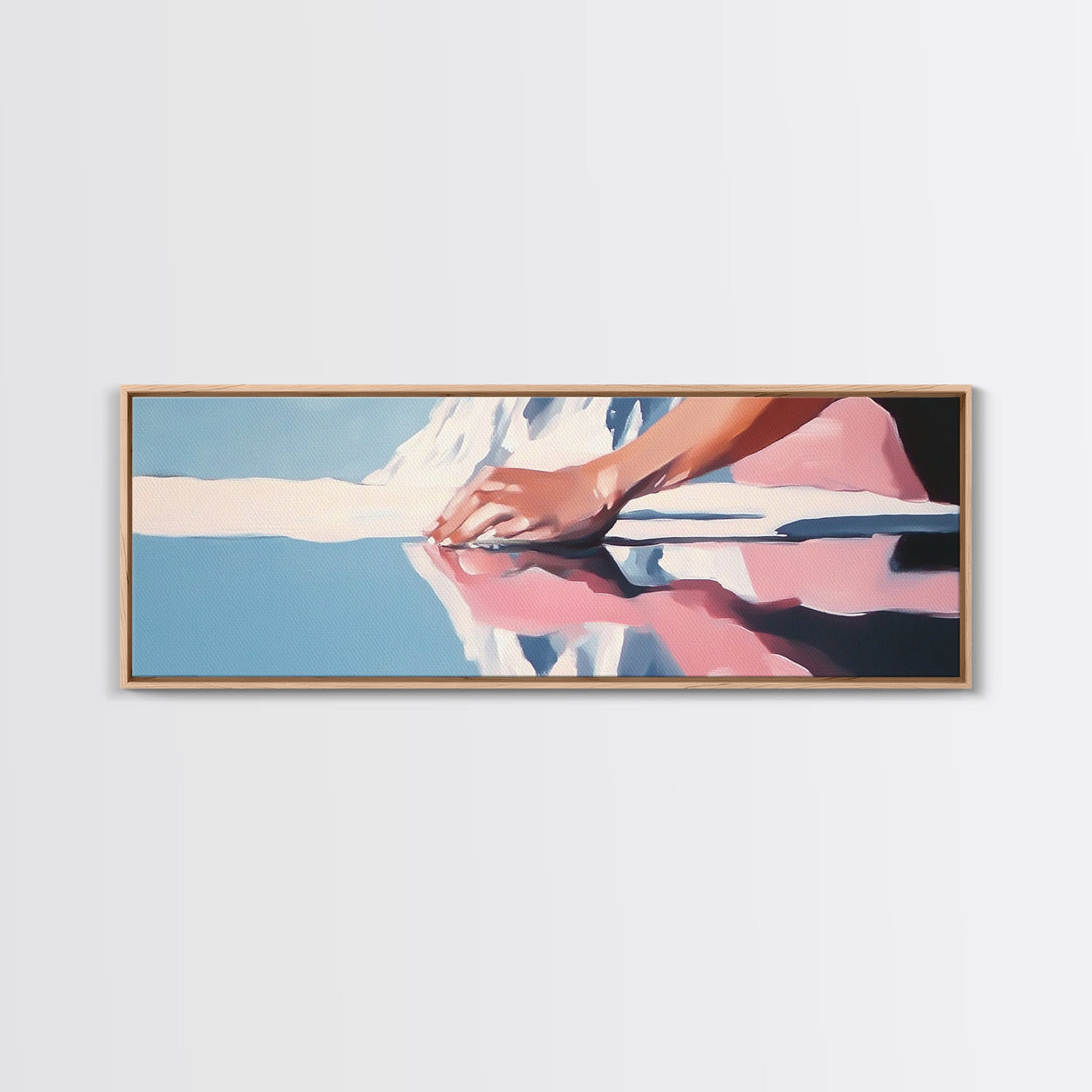 Pink Shores, Modern Landscape, Water Reflection, Soft Tones, Canvas Print, Minimalist Art, Hallway Decor, Tranquil Lake Scene