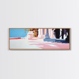 Mediterranean Villa, Sunlit Terrace, Minimalist Landscape, Canvas Print, Living Room Wall Art, Soft Pastels, Modern Architecture Decor