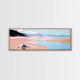 Sunset Beach, Warm Coastal View, Minimalist Ocean Art, Canvas Print, Living Room Wall Art, Tranquil Shoreline, Soft Pink Tones